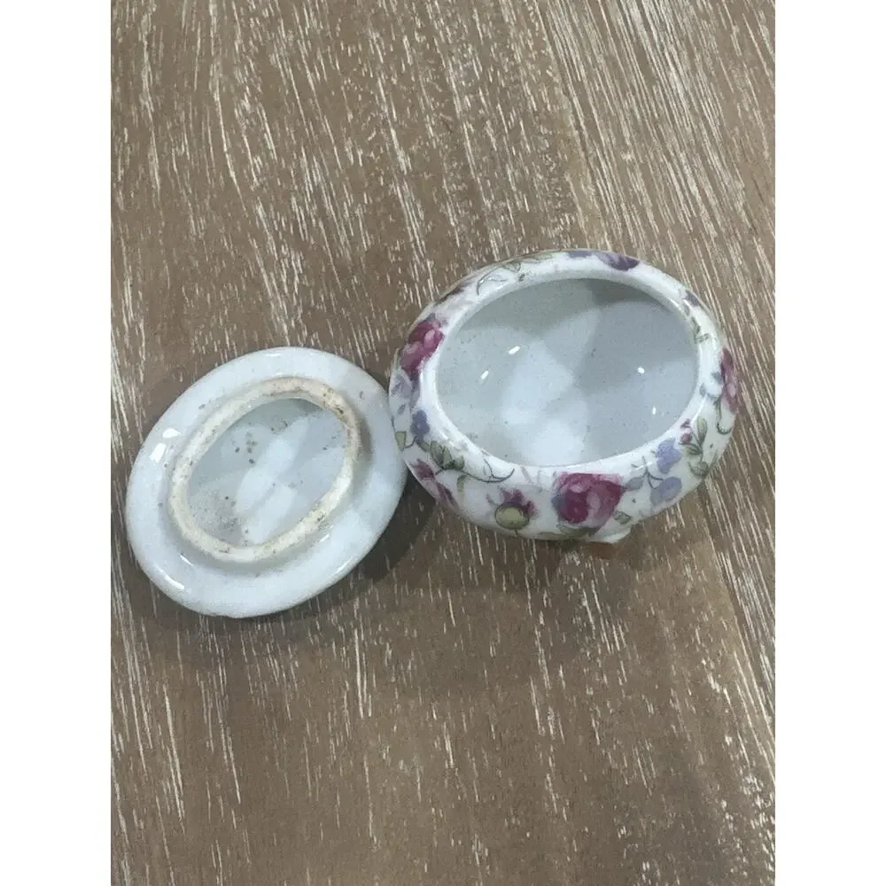 VTG Japan Floral Shabby Chic Cottagecore Dresser Trinket Jar Porcelain Gold Feet